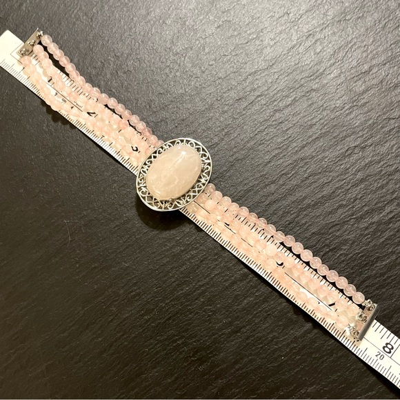 Pink Rose Quartz Beads and Stone Magnetic Stainless Steel Clasp 7.5” Bracelet - Picture 9 of 16